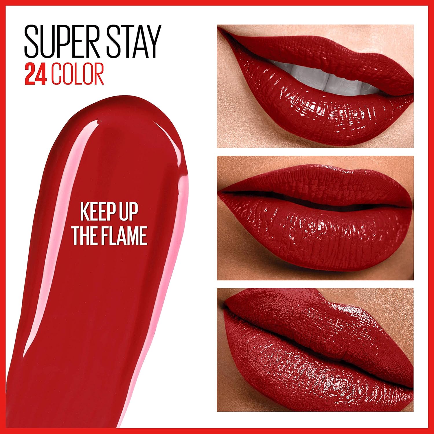 Long lasting red liquid lipstick shade Keep Up The Flame close up swipe