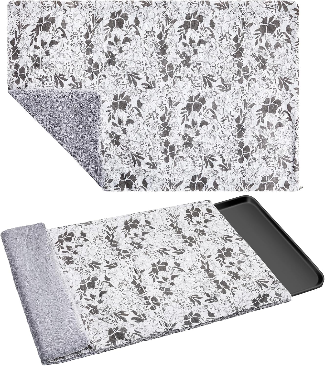 VitalCozy dog crate pan cover gray floral pattern front view on kennel tray