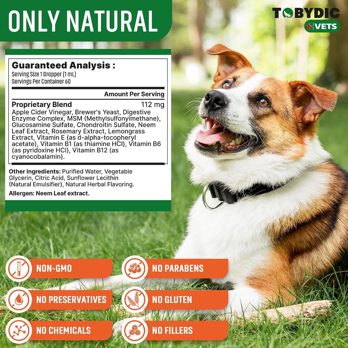 Tobydic flea control liquid drops bottle with easy dose dropper applicator.