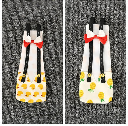 Back view of Magnoloran reusable poultry nappies showing the tail opening and secure attachment straps.
