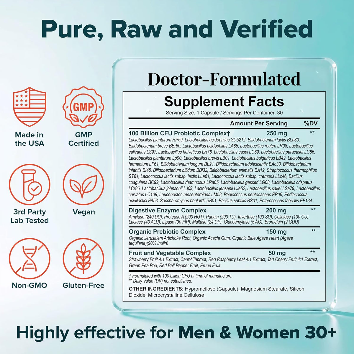 Wholesome Wellness Organic Raw Probiotics capsule count and potency label