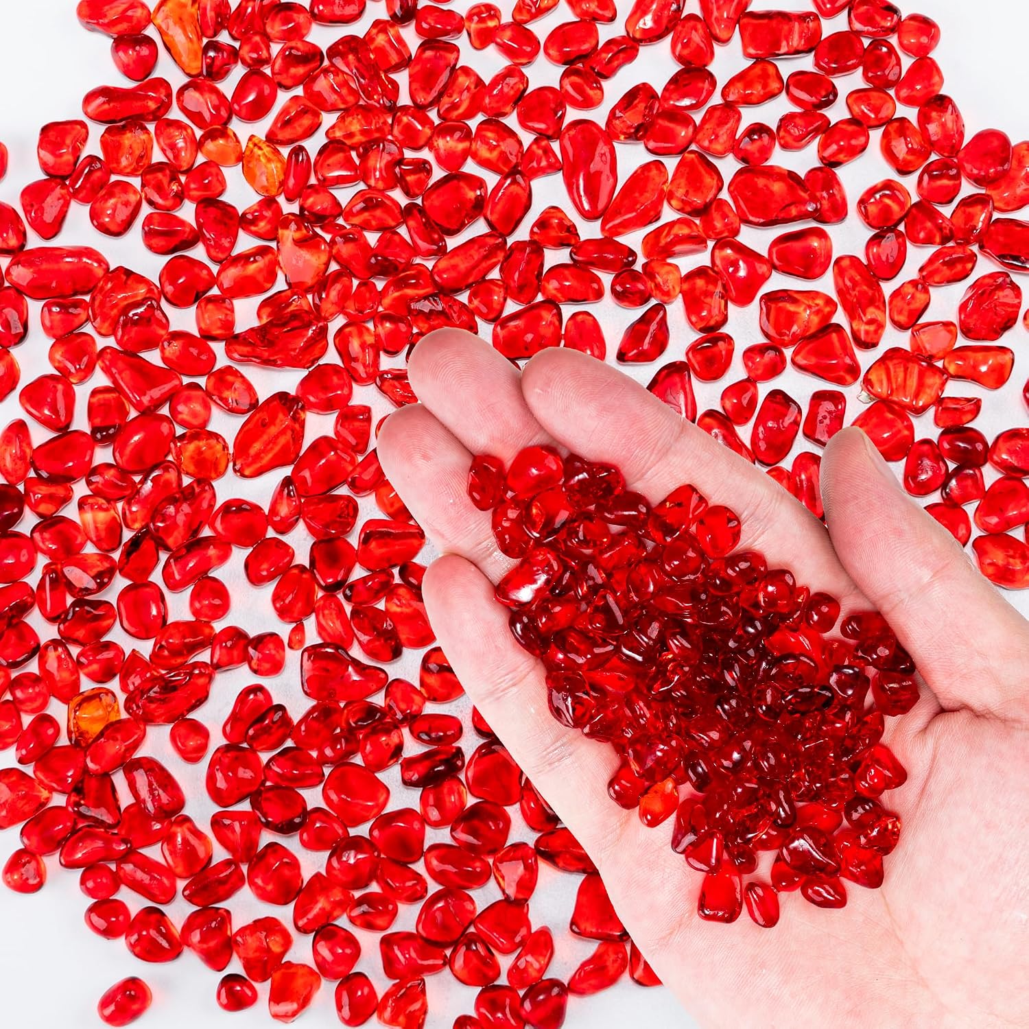 Meschett red glass aquarium stones front view