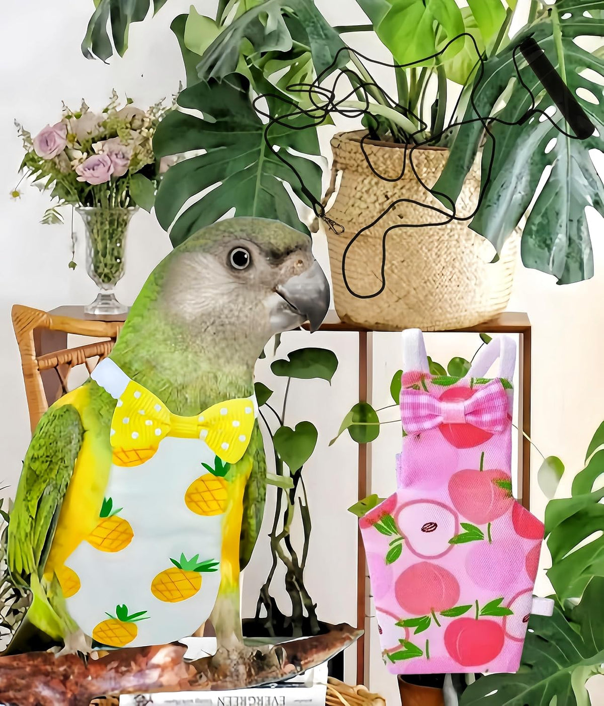 Magnoloran parakeet diaper suit with bow tie detail