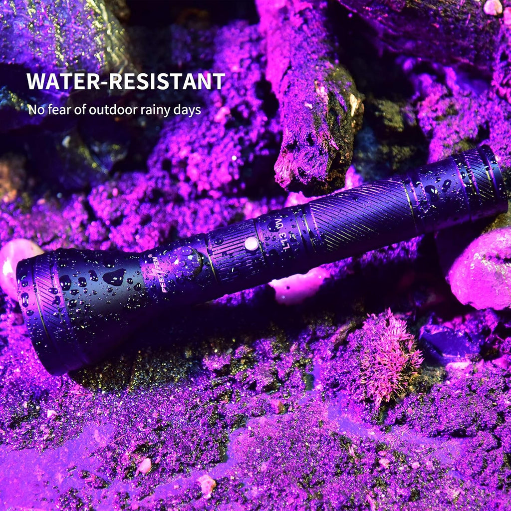 PEETPEN rechargeable blacklight showing USB charging port and aluminum body.