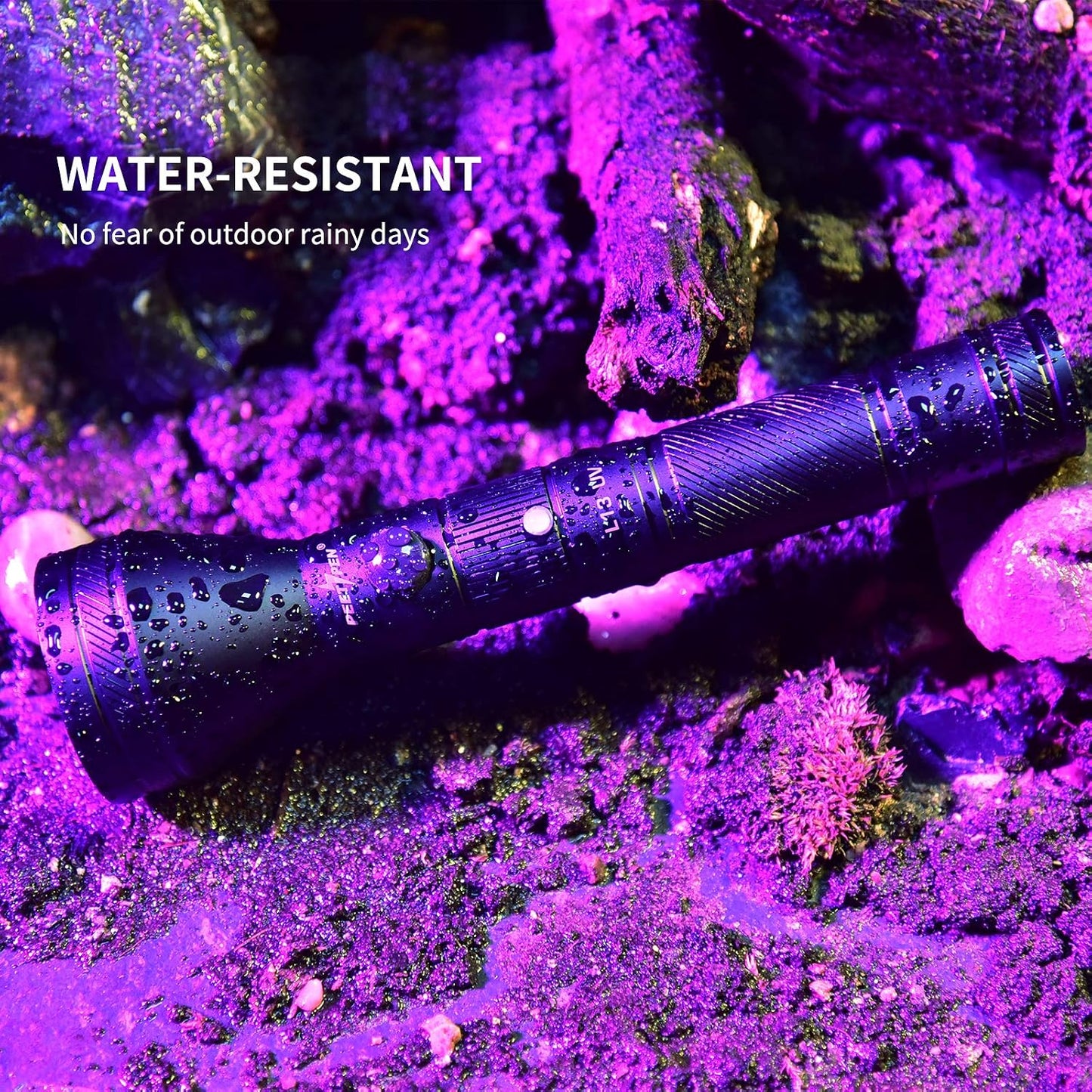 PEETPEN rechargeable blacklight showing USB charging port and aluminum body.