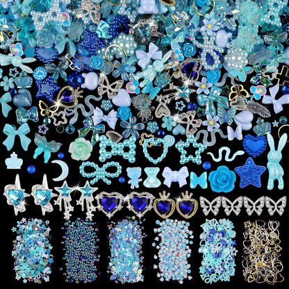 EditTime 650pcs Mixed 3D Nail Charms Kit blue collection