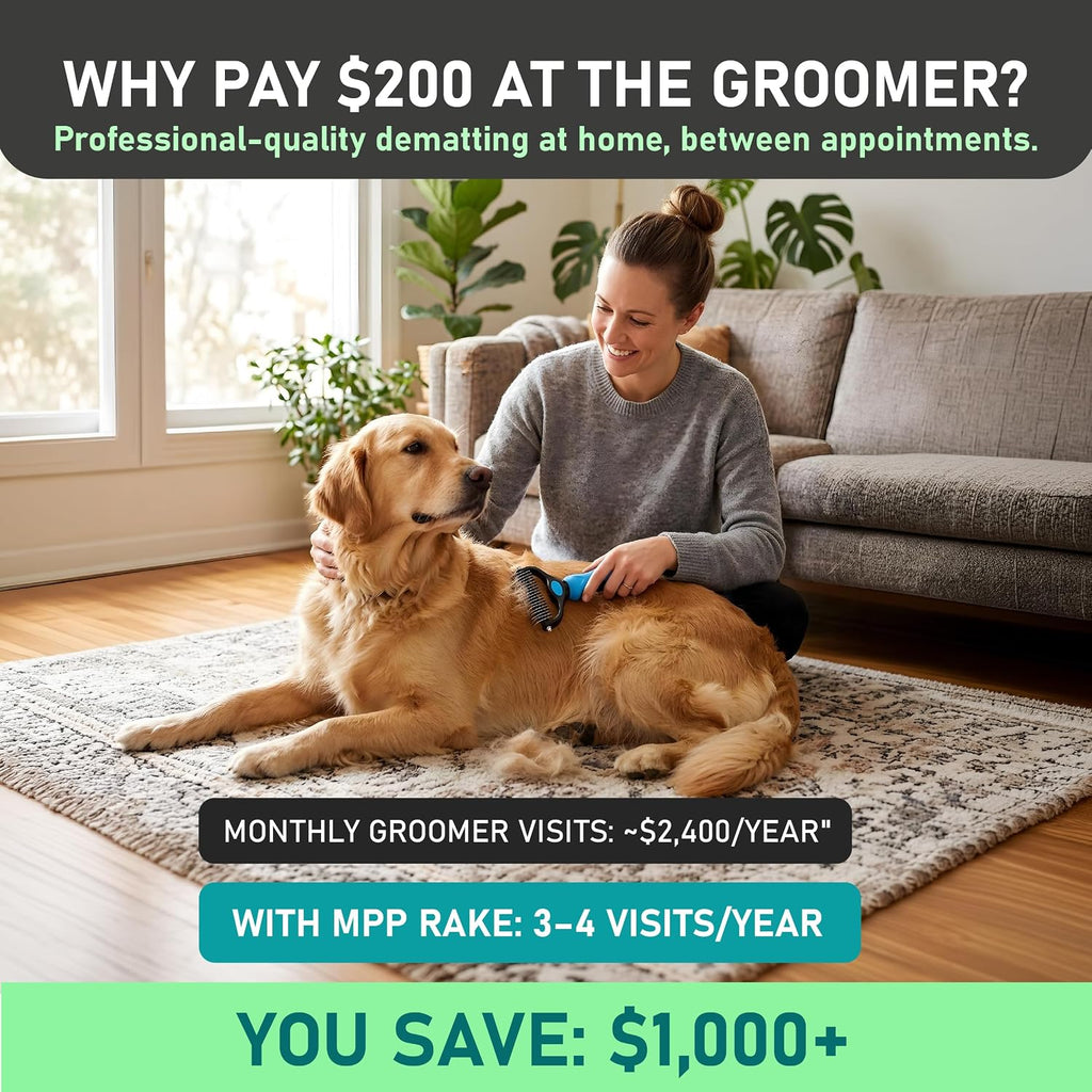 Pet owner using Maxpower Planet rake on dog