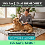 Pet owner using Maxpower Planet rake on dog