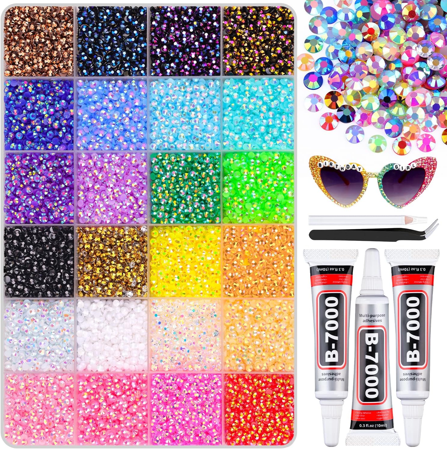 Belleboost 32000 pieces resin rhinestone kit with B7000 glue front view