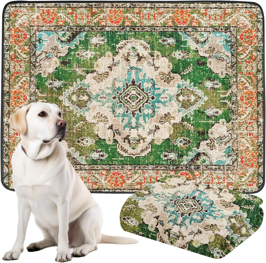 Small dog resting on Dogcator absorbent washable pet mat