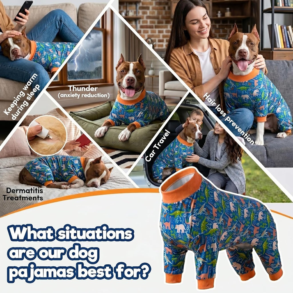 LovinPet anti shedding pet pajamas on a large chest breed dog