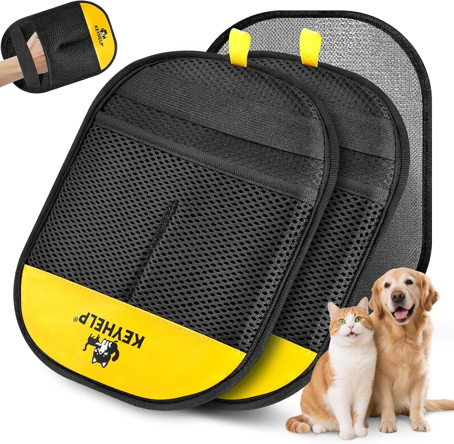 KEYHELP pet hair removal glove package and size dimensions view