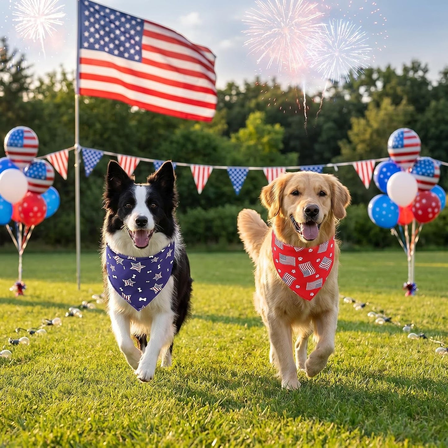 Foldable square dog bandana for Independence Day