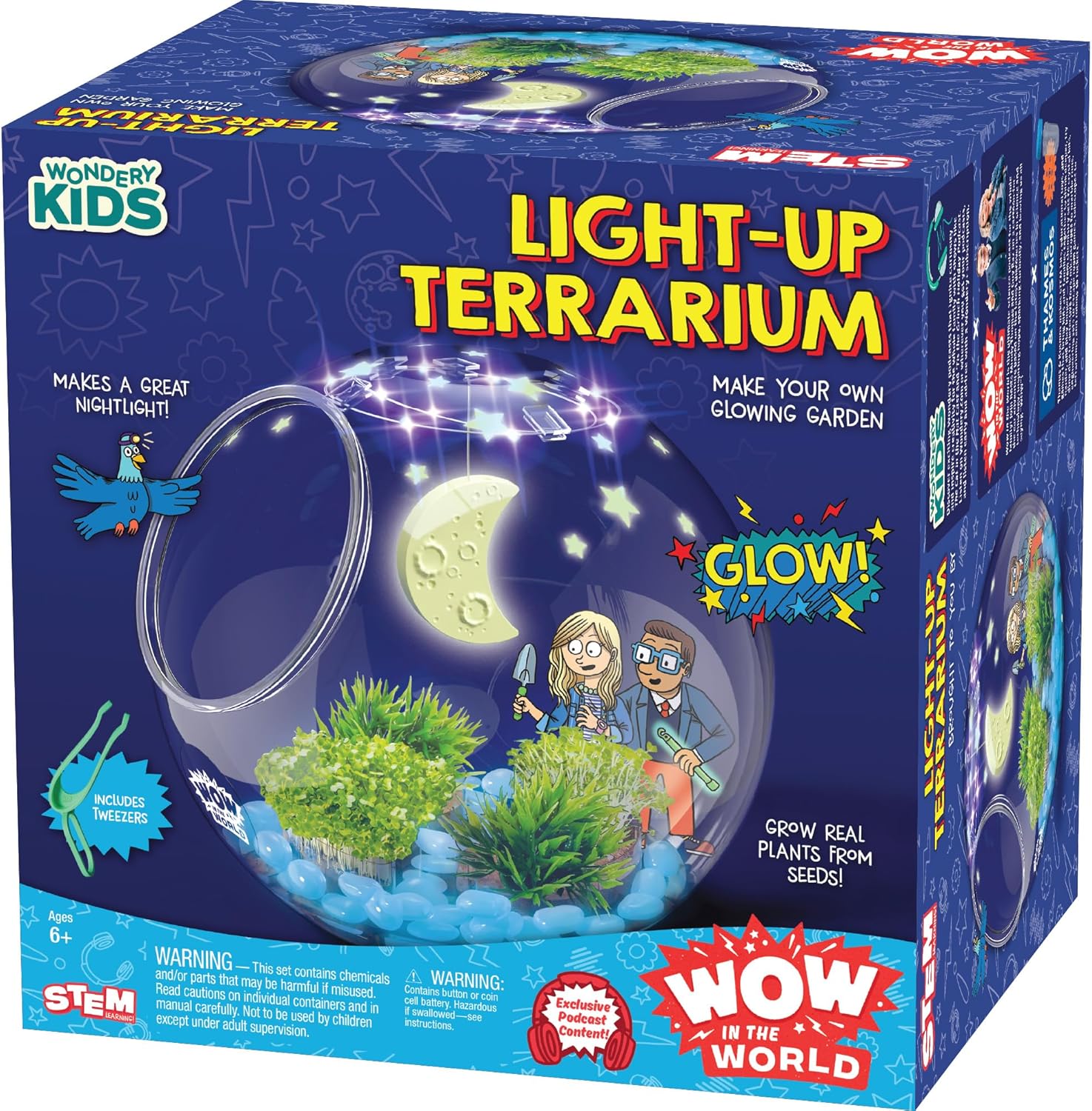 Wow in the World Light-Up Terrarium packaging front view showing the glowing miniature garden kit.