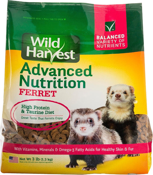 Wild Harvest Advanced Nutrition Ferret Food front view of the three pound packaging.
