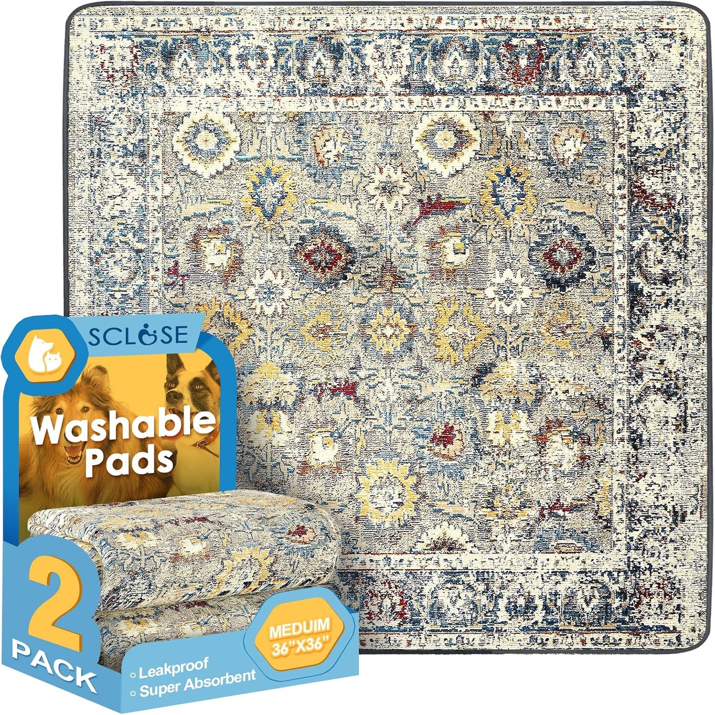 Dog sitting comfortably on an Sclose reusable pee pad