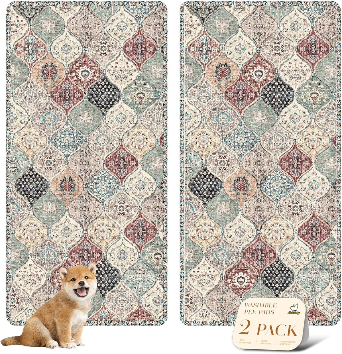 nunubaby Washable Pee Pads for Dogs, Stylish, Non-Slip and Leak-Proof Pee Mat. Ultra-Absorbent Reusable Potty pad for Crates and Floors.(Cream/Multi, 18" x24" ) - Image 9