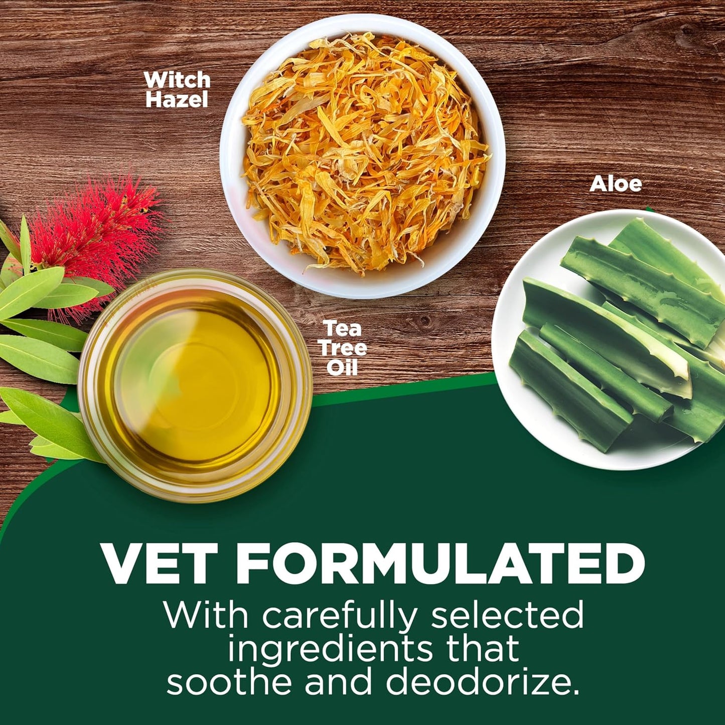 Natural ingredient highlights on Vet's Best packaging