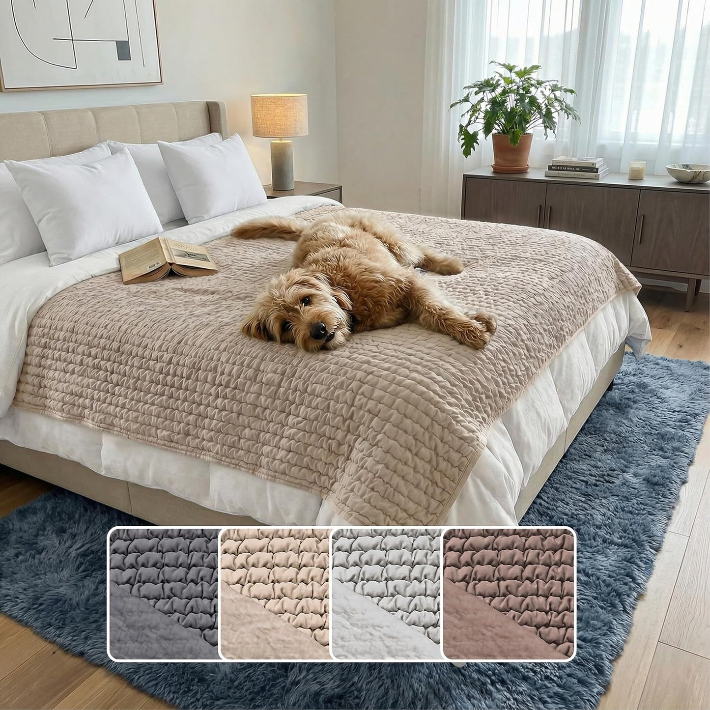PAULATO BY GA.I.CO. Waterproof Blanket for Bed - Queen Absorbent Couch Cover - Machine Washable Stain-Proof Pad for Large Sofa - Pets Dogs & Cats Friendly Protector - Soft Taupe - Image 12
