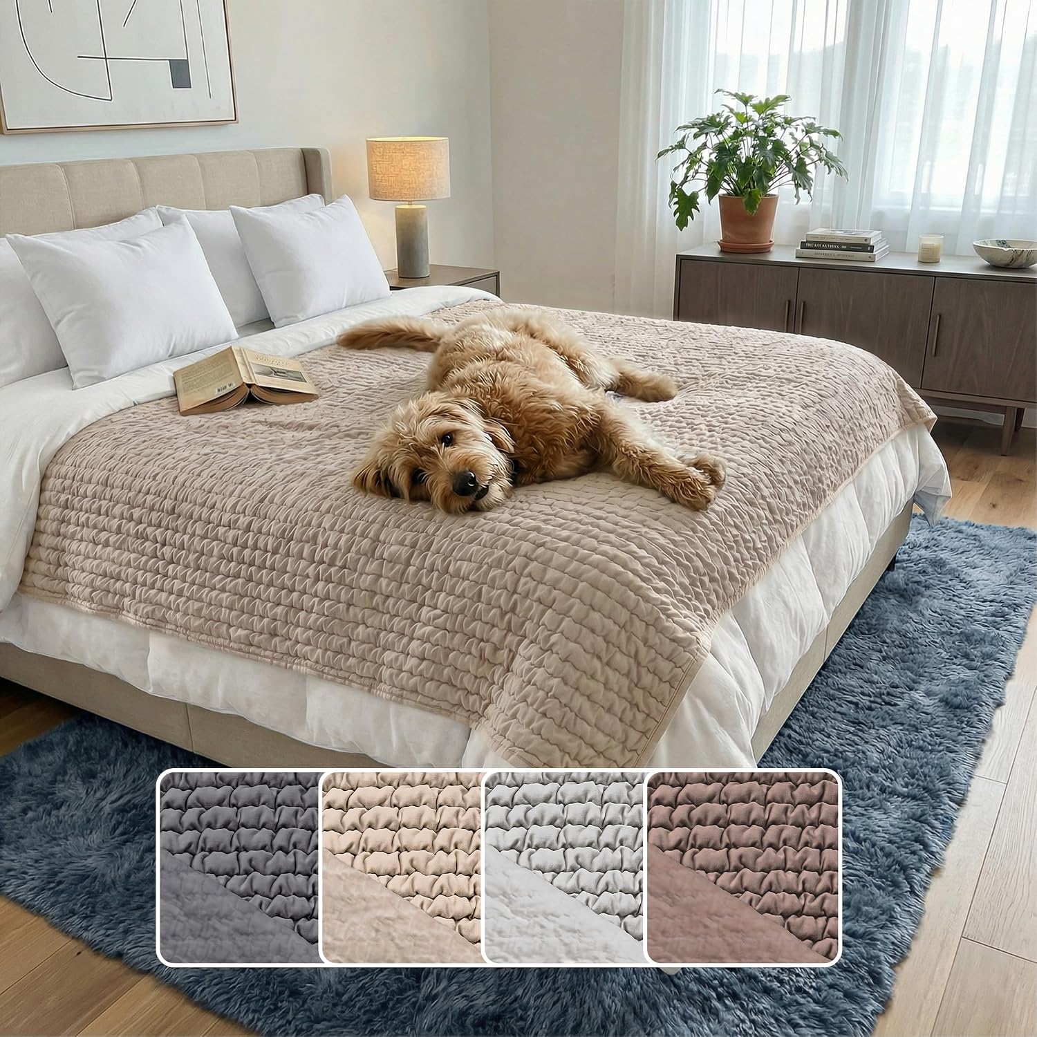 PAULATO BY GA.I.CO. Waterproof Blanket for Bed - Queen Absorbent Couch Cover - Machine Washable Stain-Proof Pad for Large Sofa - Pets Dogs & Cats Friendly Protector - Soft Taupe - Image 12