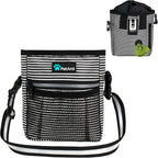 Reflective pet training pouch for safe evening neighborhood walks.