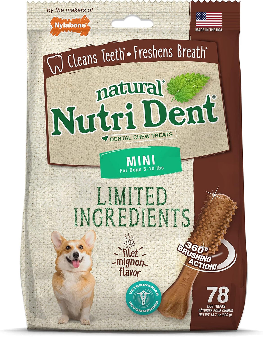 Nylabone Nutri Dent Natural Dental Chews for Dogs, Limited Ingredient Dog Treats Made in the USA, Clean Teeth & Fresh Breath, Healthy Dog Chews, Fresh Breath Flavor, For X-Small Dogs, (160 Count) - Image 15