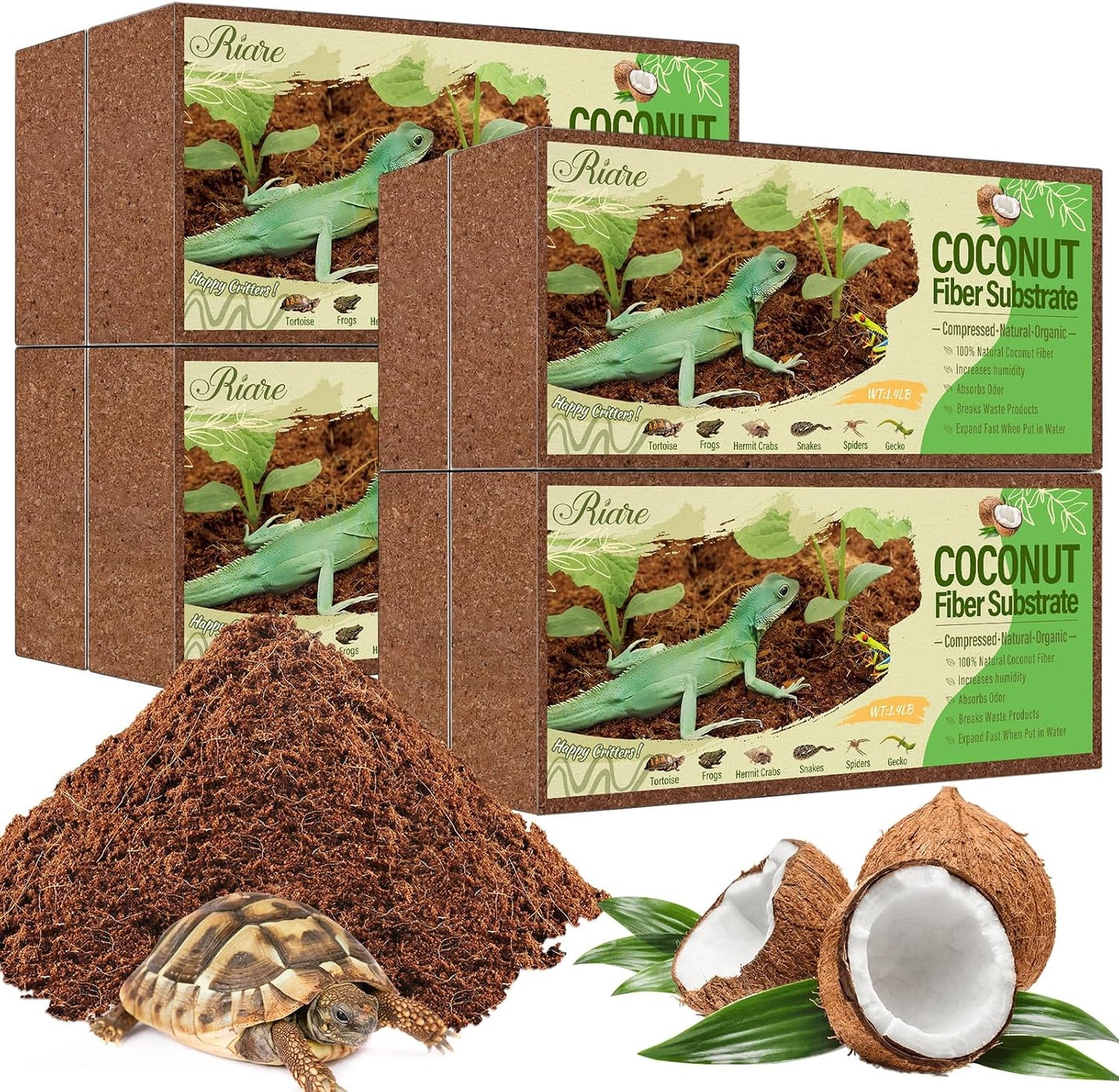 Riare 2 Pack Natural Coconut Fiber Substrate for Reptile- Premium Compressed Coconut Husk Terrarium Bedding for Reptile, Tortoise, Frogs, Snakes Hermit Crabs, Burrowing Animals - Image 11