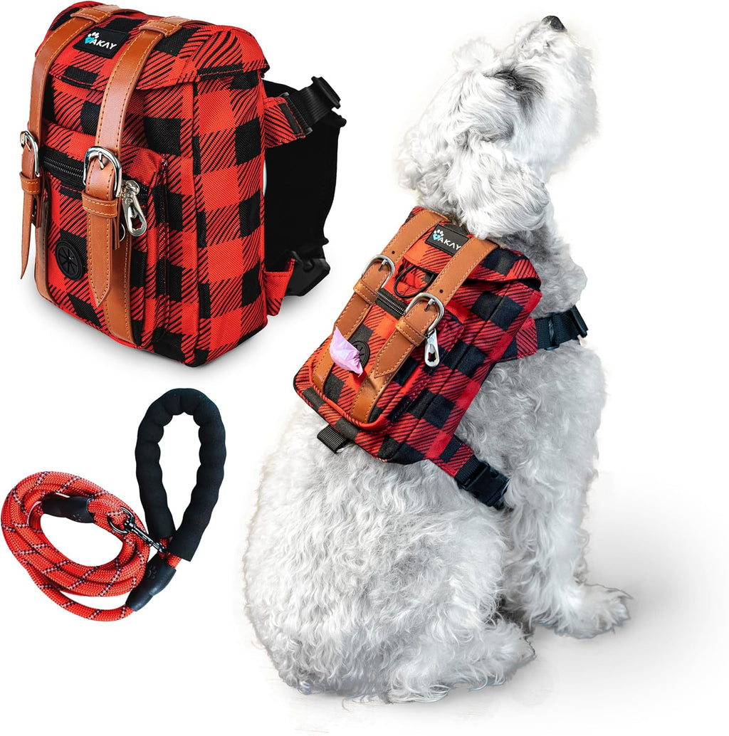 AKAY small dog backpack carrier in red buffalo plaid front view