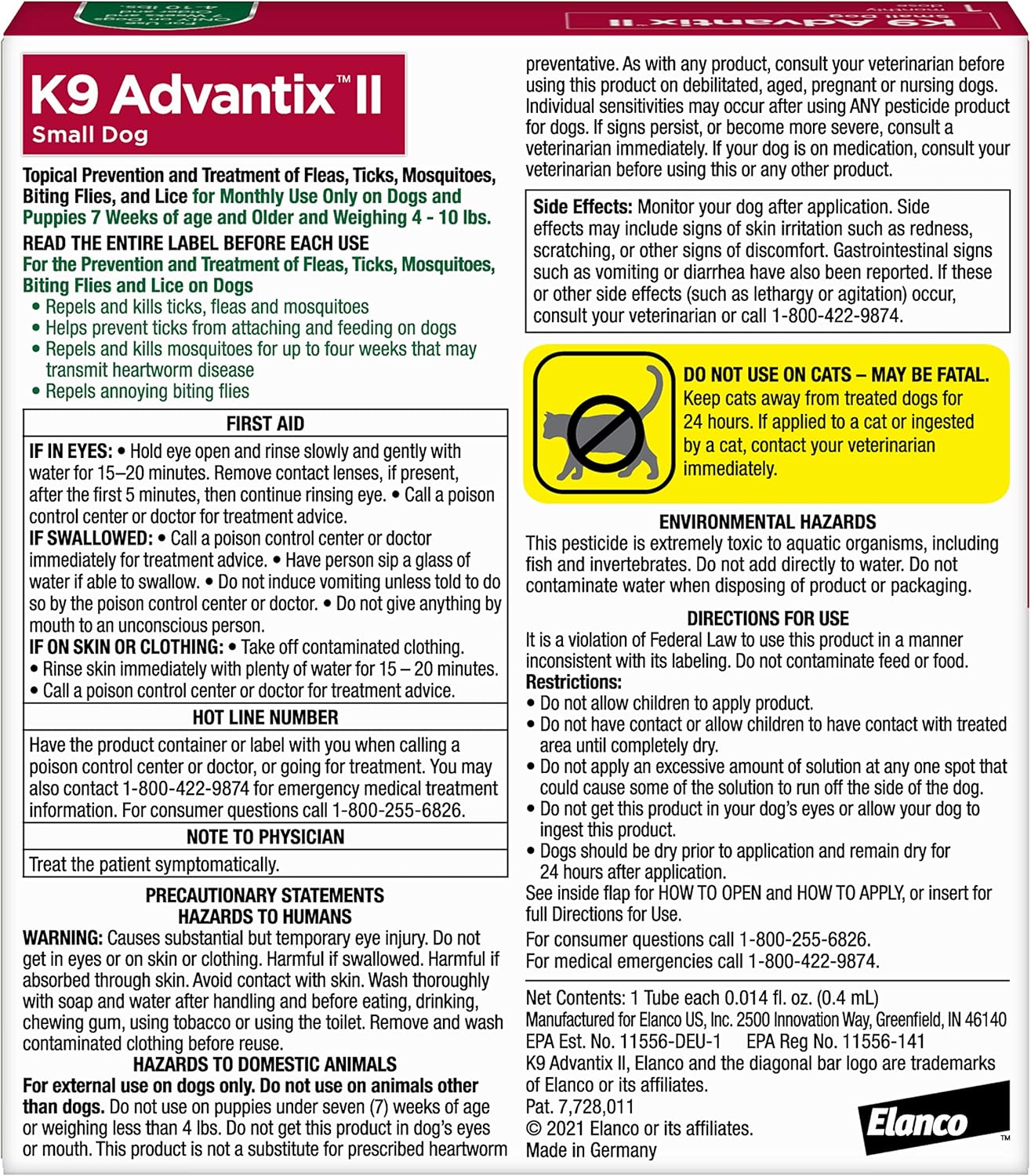 K9 Advantix II for small dogs four to ten pounds monthly dose tube