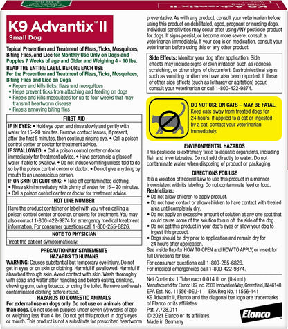 K9 Advantix II for small dogs four to ten pounds monthly dose tube