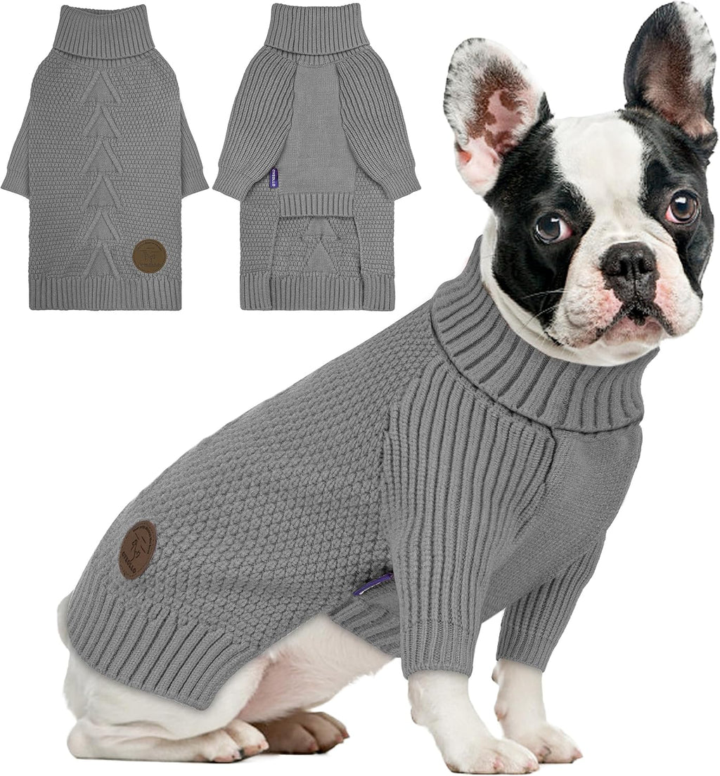 cyeollo Dog Sweaters for Small Dogs Boy, Pullover Turtleneck for Dogs Male, Knitted Doggy Fall Winter Warm Cold Weather Dog Clothes Apparel with Sleeves, Navy L - Image 9