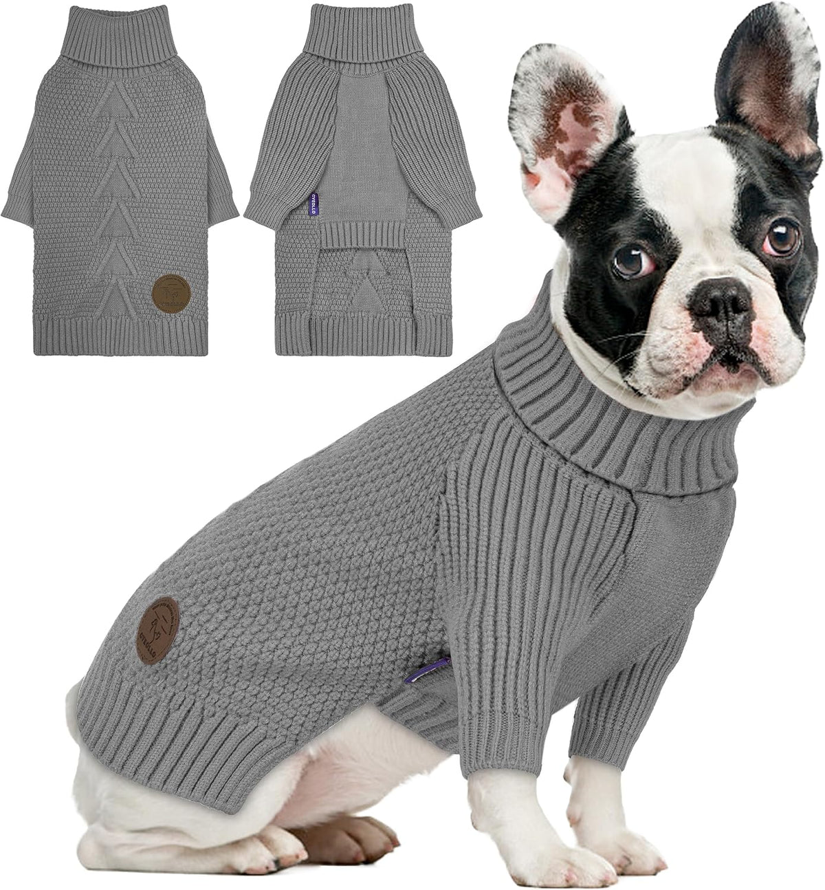 cyeollo Dog Sweaters for Small Dogs Boy, Pullover Turtleneck for Dogs Male, Knitted Doggy Fall Winter Warm Cold Weather Dog Clothes Apparel with Sleeves, Navy L - Image 9