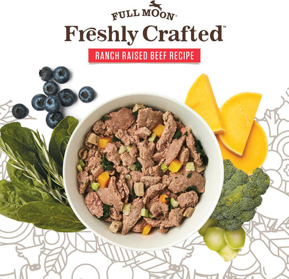 Serving of Full Moon ranch raised beef dog food in a bowl