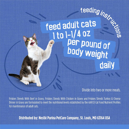 Purina Friskies wet cat food cans arranged in rows