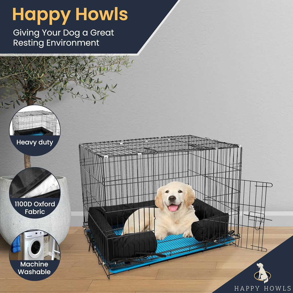 Happy Howls forty-two inch dog cage bumper highlighting the reinforced attachment ties.