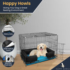 Happy Howls forty-two inch dog cage bumper highlighting the reinforced attachment ties.