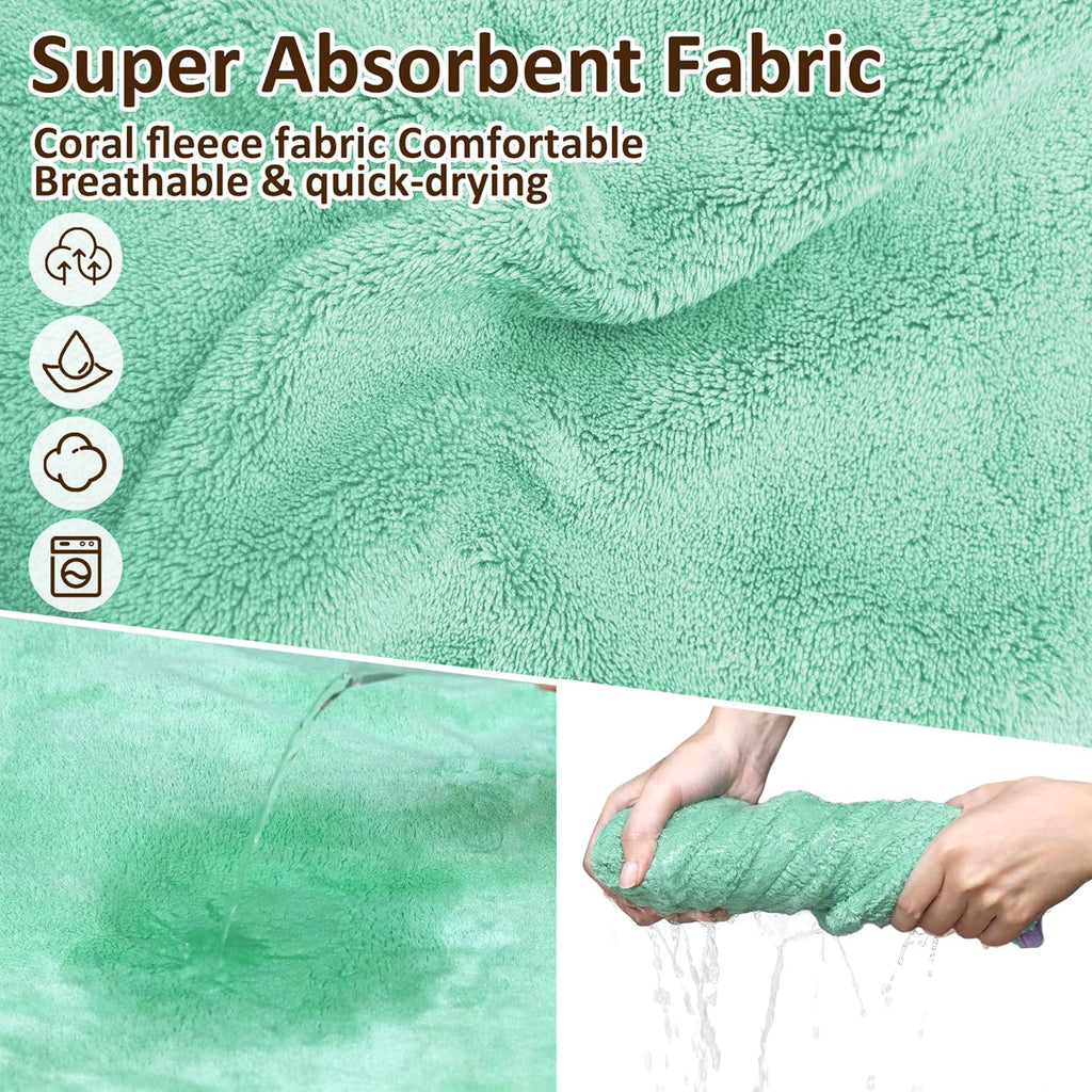A happy dog wearing the YunniSea green absorbent towel robe after an outdoor swimming session