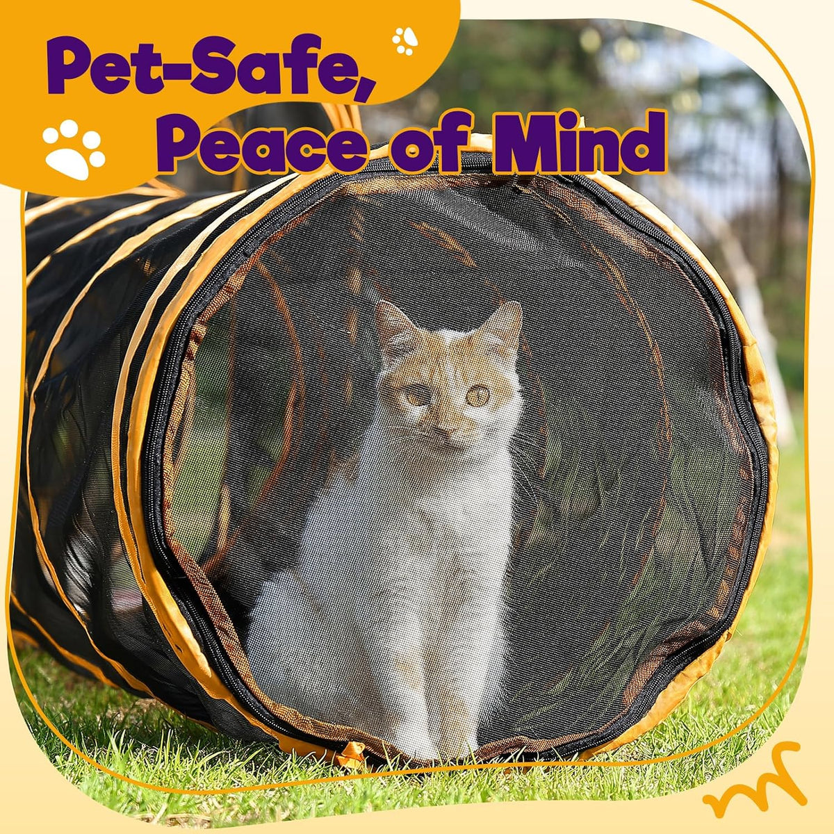 Close up view of the tear resistant fabric and breathable netting on the catio cube.