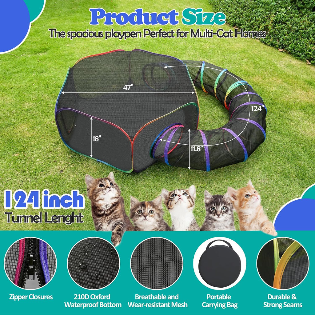 PLITTPETTS portable catio playground pop up pet playpen outdoors on grass