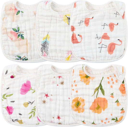 Zainpe 6 pieces snap muslin cotton baby bibs set front view