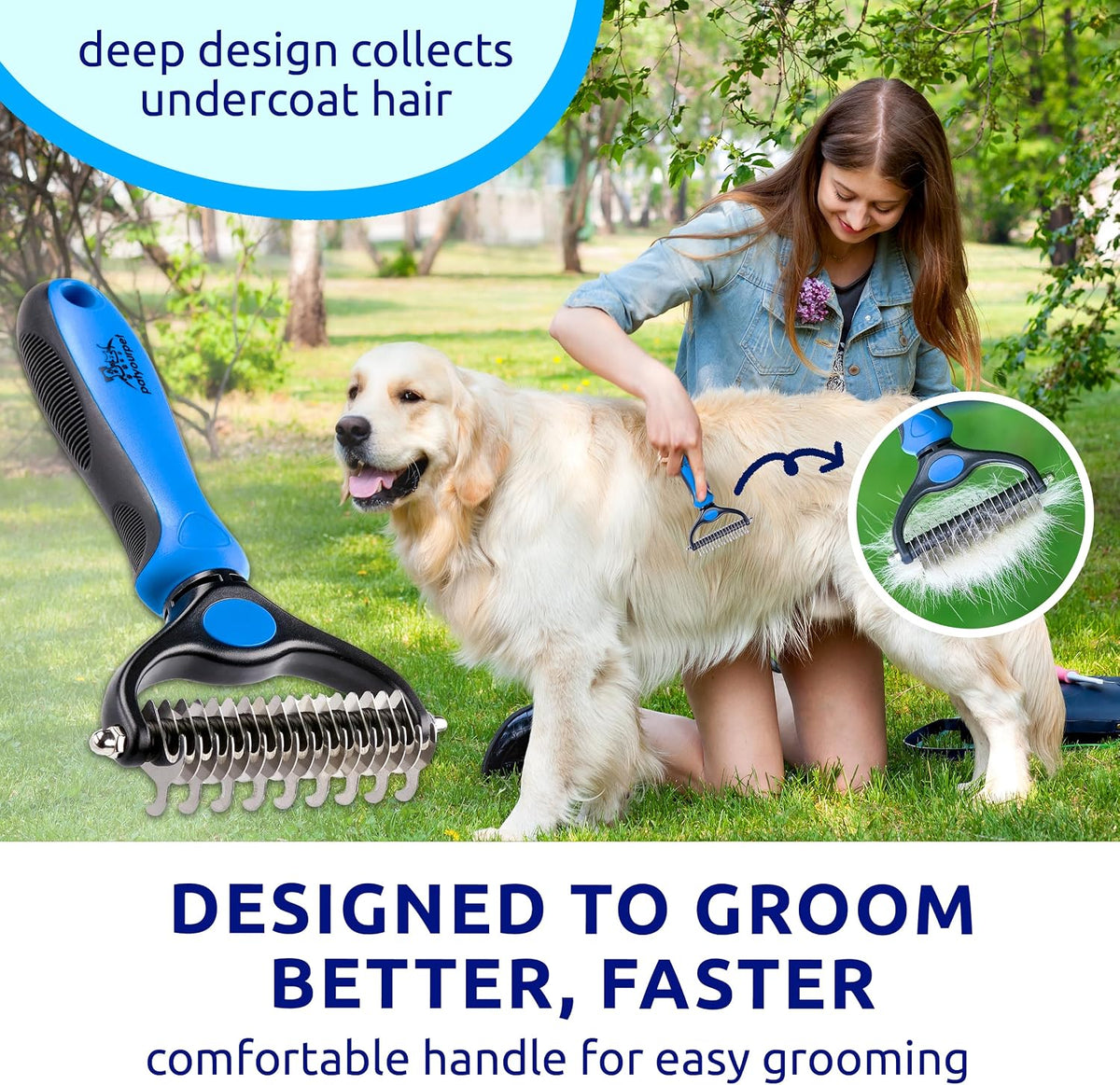 Pat Your Pet bright blue professional pet brush packaged view