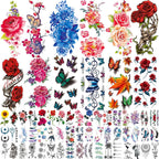 Zomme flowers and butterfly temporary tattoos sticker set front view