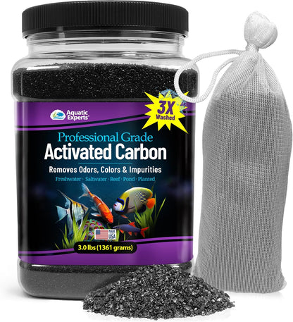 Aquatic Experts premium activated carbon three pounds front view container
