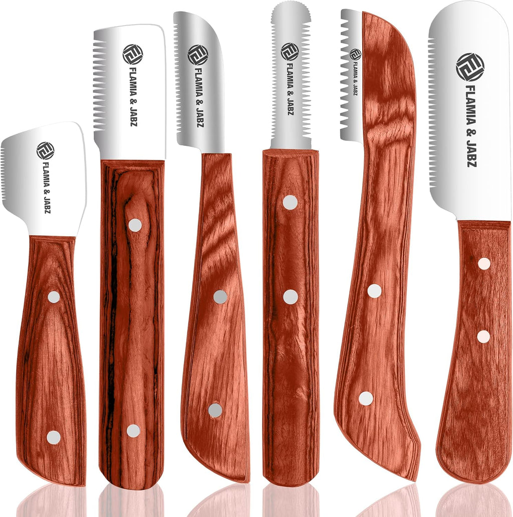 FLAMIA & JABZ FJ Professional Stripping Knife kit (6 pieces set) for Dogs & Pets, Wooden Handle Grip with Stainless Steel Blade (Right handed) (Blue) - Image 14