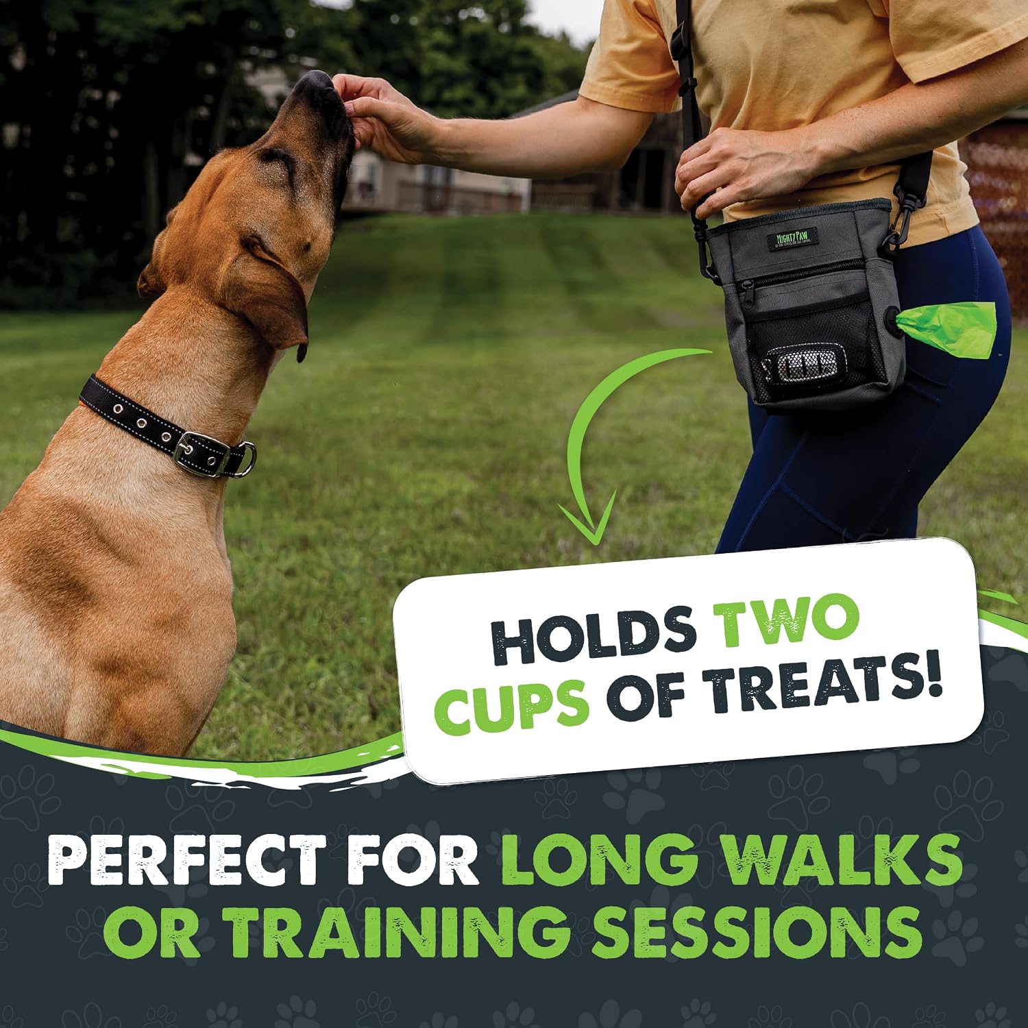 Premium weather-resistant pet reward bag with zippered front phone pocket