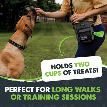 Premium weather-resistant pet reward bag with zippered front phone pocket