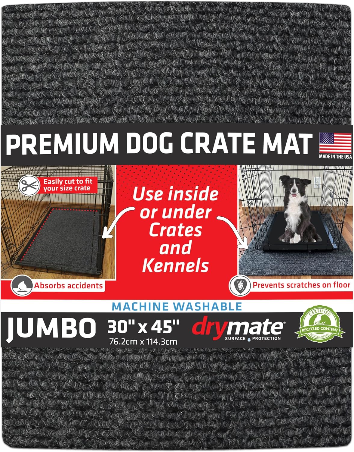 Drymate Premium Dog Crate Mat front view in dark grey