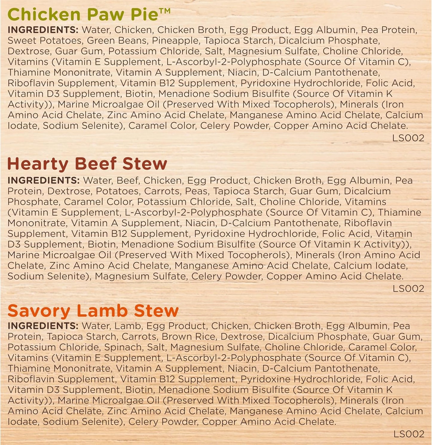 Nutrish Savory Favorites variety pack nutritional facts label