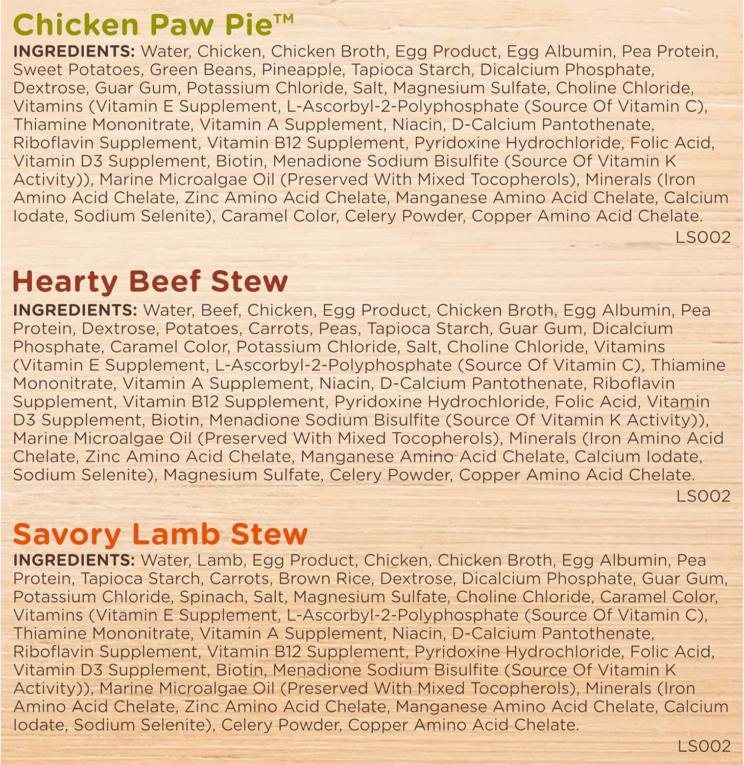Nutrish Savory Favorites variety pack nutritional facts label