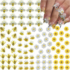 BHCCXZ nail charms front view displaying gold bee and yellow flower designs.